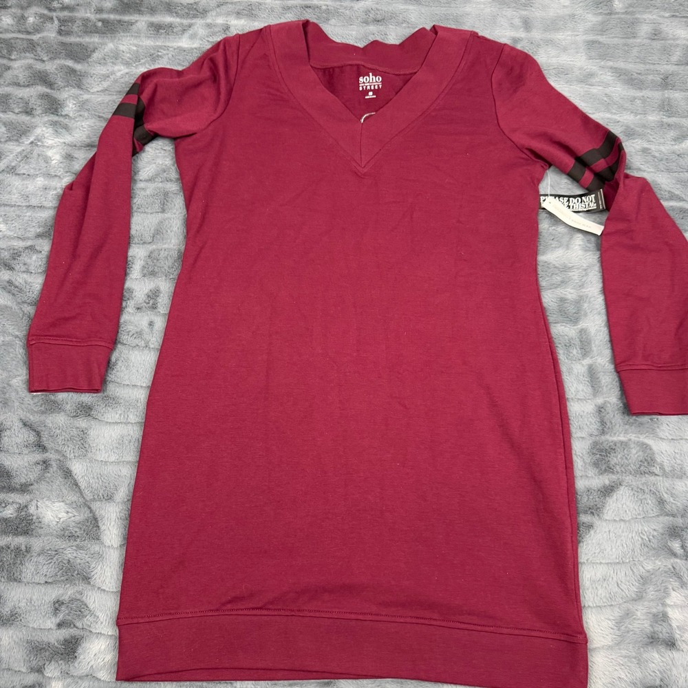 NY&C Soho Street Burgundy Blessed 01 Sweatshirt Dress Small V-Neck Athletic S